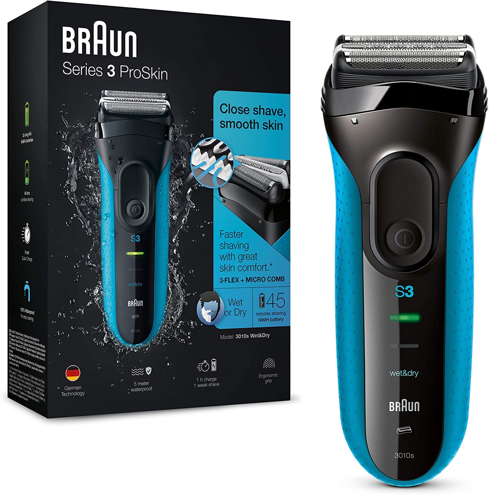 Braun Series 3 ProSkin 3010s Electric Shaver Rechargeable and Cordless Wet and Dry Electric Razor fo