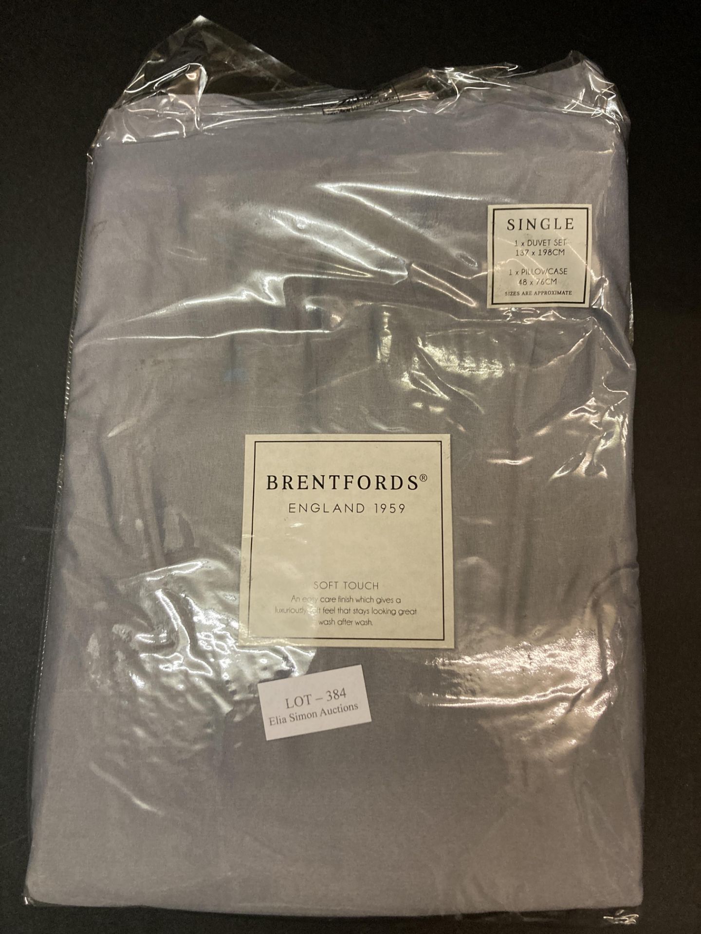 Brentfords Plain Dye Duvet Quilt Cover with Pillow Case Bedding Set - Grey, Single - Image 2 of 2