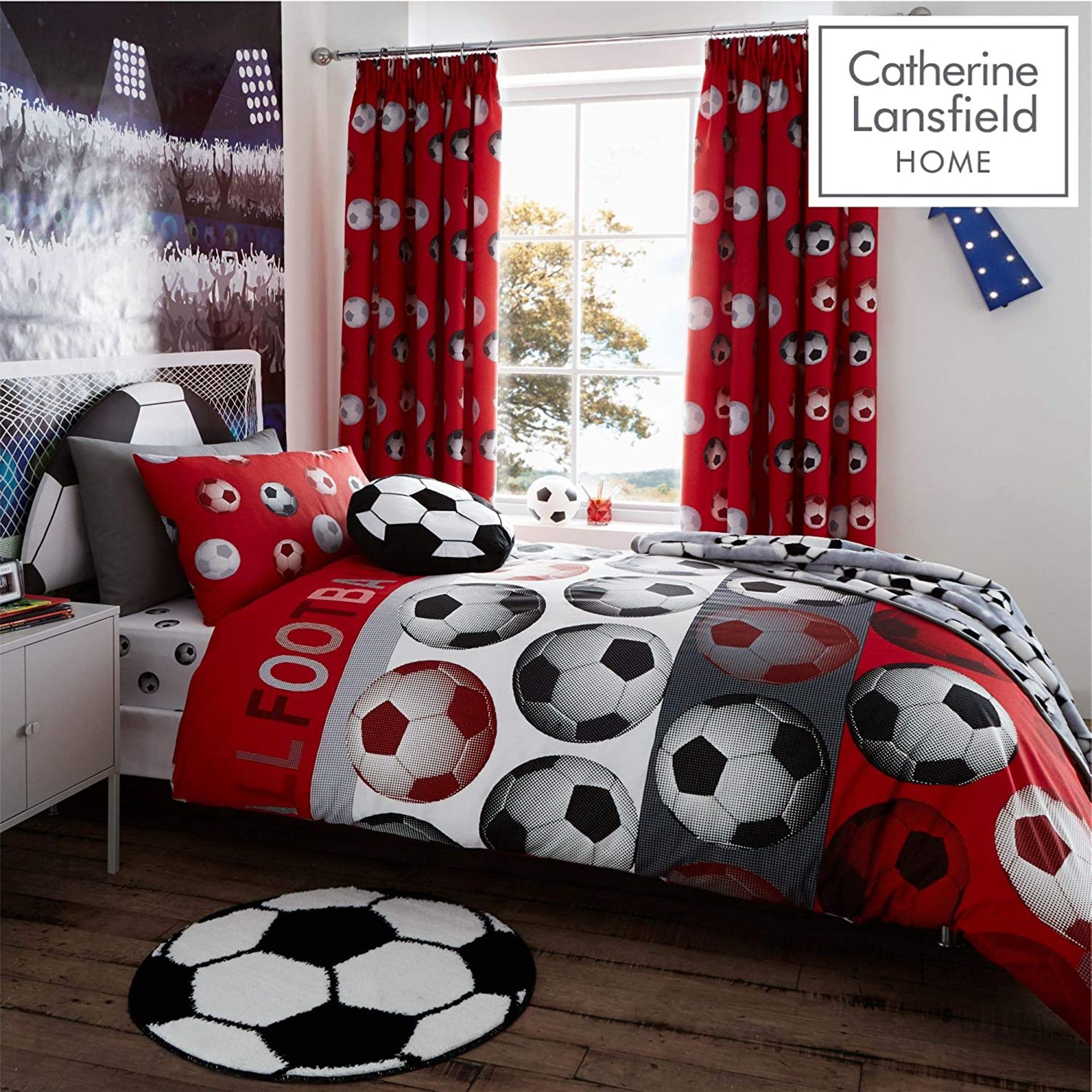 Catherine Lansfield Football Easy Care Single Duvet Set Red