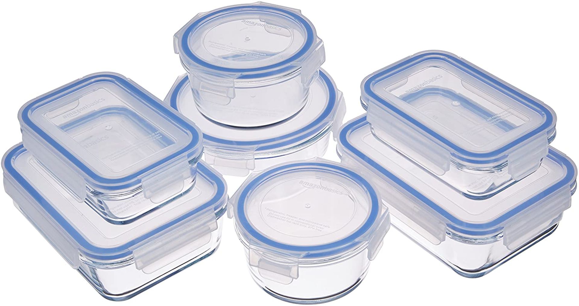 AmazonBasics Glass Locking Food Storage Containers 14 Pieces (7 Containers + 7 Lids), BPA-free plast
