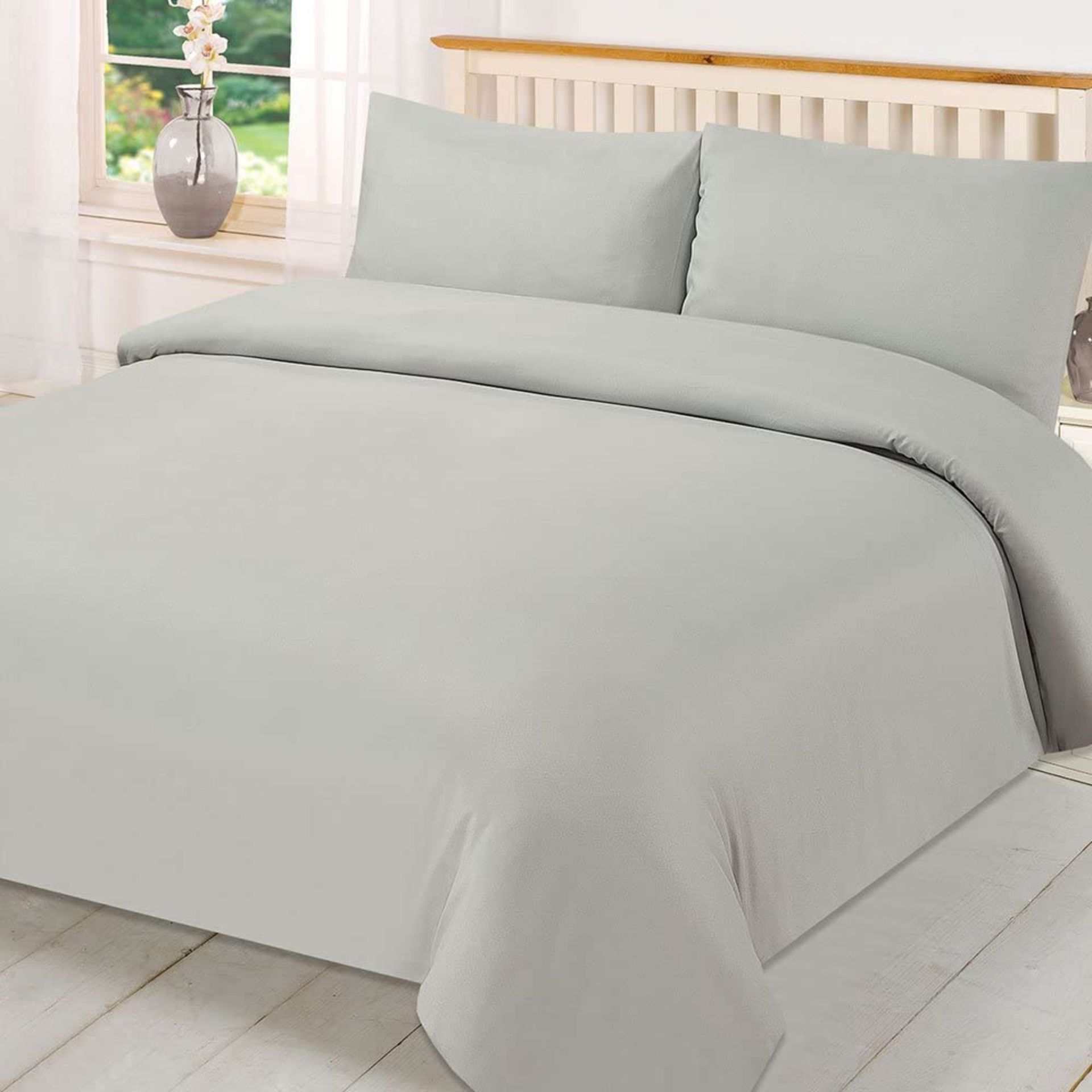Brentfords Plain Dye Duvet Quilt Cover with Pillow Case Bedding Set - Grey, Single