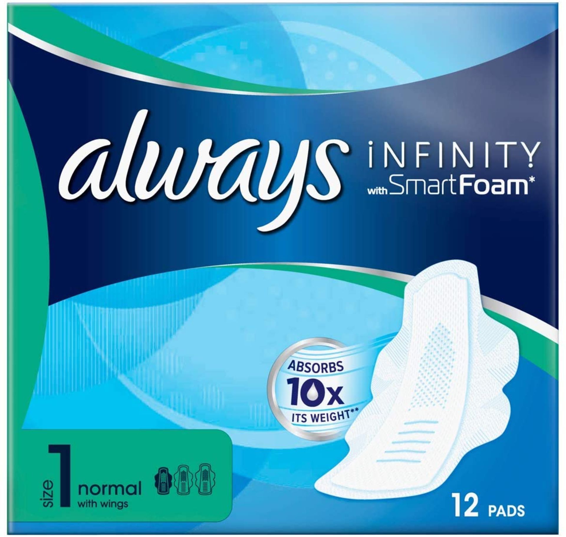 Always Infinity Normal Sanitary Towels with Wings 12 per pack (Case of 5)