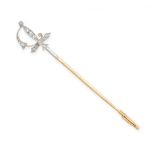 DIAMOND JABOT PIN, FIRST HALF 20TH CENTURY designed as a sword, mounted in gold and platinum, the