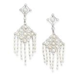 PAIR OF PEARL, SEED PEARL AND DIAMOND EARRINGS each of pendent design, set with pearls and