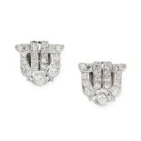 PAIR OF DIAMOND CLIP BROOCHES, 1930S each of shield-shaped outline, of geometric open work design,