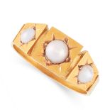 ANTIQUE NATURAL PEARL RING, CIRCA 1891 in 15ct yellow gold, the front of panelled design, set with