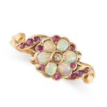 ANTIQUE OPAL, RUBY AND DIAMOND RING, LATE 19TH CENTURY mounted in yellow gold, designed as a