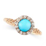 ANTIQUE TURQUOISE AND DIAMOND RING, LATE 19TH CENTURY mounted in yellow gold, of cluster design, set
