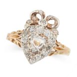 ANTIQUE DIAMOND SWEETHEART RING mounted in 18ct yellow gold and silver, set with a triangular