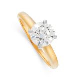 SOLITAIRE DIAMOND ENGAGEMENT RING in 18ct yellow gold, the plain band set with a round brilliant cut