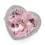 MORGANITE AND DIAMOND RING in 18ct white gold, set with a heart cut morganite of 11.50 carats within