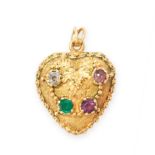 ANTIQUE JEWELLED SENTIMENT MOURNING LOCKET PENDANT, 19TH CENTURY mounted in yellow gold, designed as