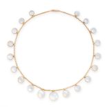 ANTIQUE MOONSTONE RIVIERE NECKLACE mounted in yellow gold, the fine belcher link chain body