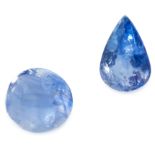 TWO UNMOUNTED TANZANITE one pear cut, one cabochon, totalling 7.30 carats.