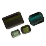 A MIXED LOT OF UNMOUNTED GREEN TOURMALINE emerald cut, various sizes, totalling 20.44 carats.