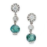 A PAIR OF FANCY BLUE DIAMOND AND WHITE DIAMOND EARRINGS in 18ct white gold, each set with a