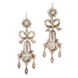 A PAIR OF ANTIQUE DIAMOND DROP EARRINGS, 19TH CENTURY in yellow gold and silver, the articulated