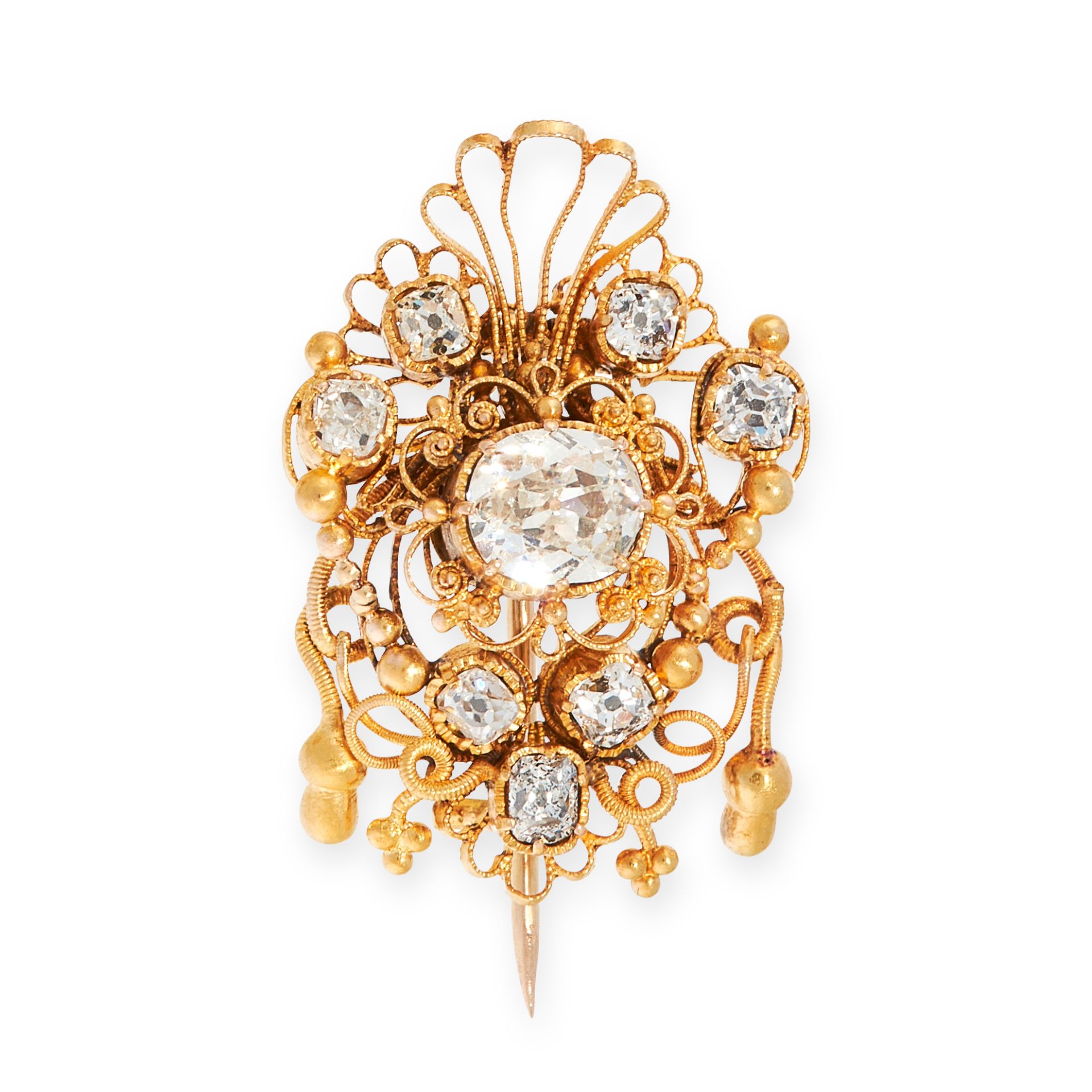 AN ANTIQUE DIAMOND AND HAIRWORK MOURNING LOCKET BROOCH, EARLY 19TH CENTURY in high carat yellow