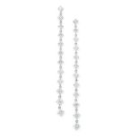 A PAIR OF DIAMOND DROP EARRINGS in 18ct white gold, each comprising a single row of graduated