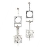 A PAIR OF VINTAGE KINETIC EARRINGS in silver, the articulated geometric bodies formed of square,