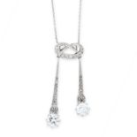 A DIAMOND LAVALIER NECKLACE, EARLY 20TH CENTURY the knotted design set with rose cut diamonds,