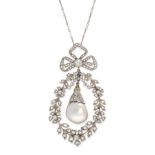 AN ANTIQUE NATURAL PEARL AND DIAMOND PENDANT NECKLACE, CIRCA 1900 set with a pearl of 12.5mm
