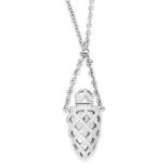 A DIAMOND AMPOULE FLASK PENDANT NECKLACE, THEO FENNELL in 18ct white gold, the body in the form of a