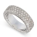 A DIAMOND ETERNITY BAND RING the band set with three rows of round cut diamonds, with further rows