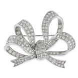 A VINTAGE DIAMOND BOW BROOCH CIRCA 1950 designed as a ribbon tied in a bow, jewelled allover with