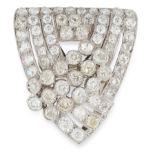 A DIAMOND CLIP BROOCH, CIRCA 1950 of shield design, set with rows of old cut and rose cut diamonds