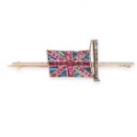 A RUBY, SAPPHIRE AND DIAMOND UNION JACK FLAG BROOCH, EARLY 20TH CENTURY in yellow gold, set with
