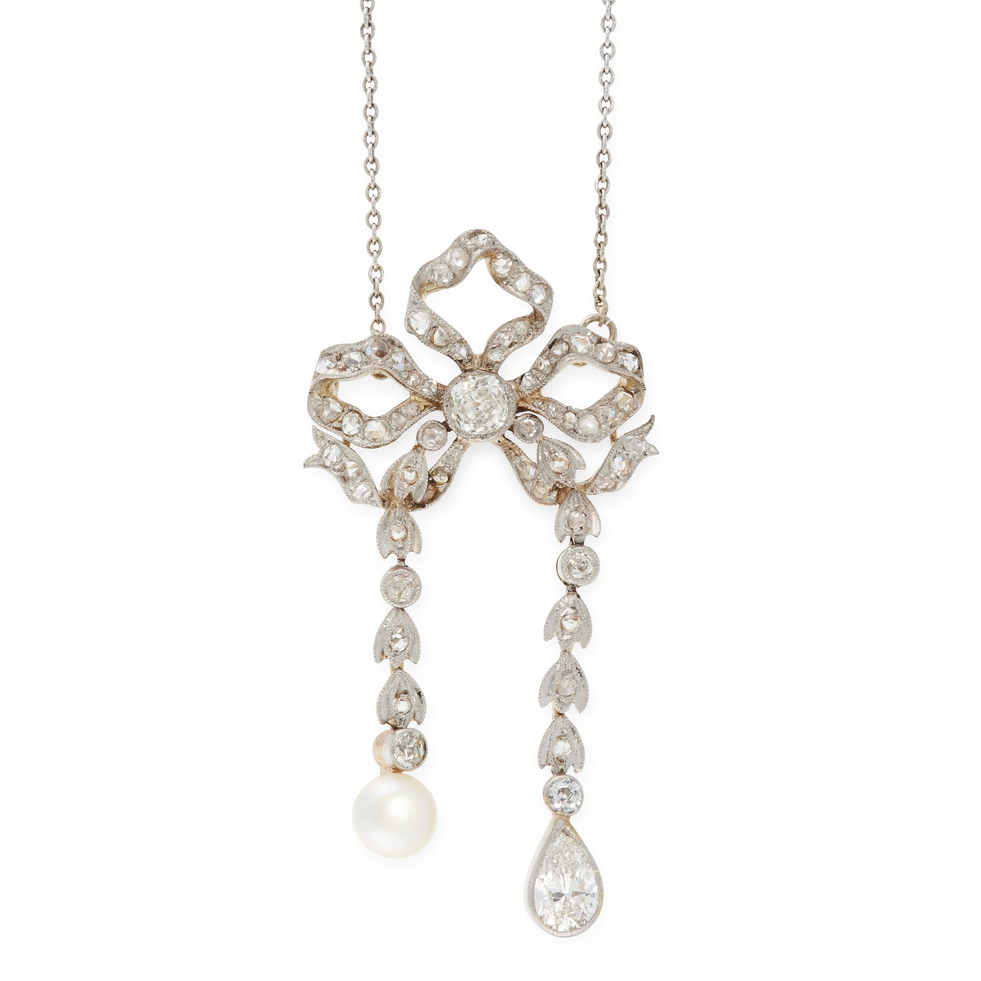 A PEARL AND DIAMOND LAVALIER NECKLACE, EARLY 20TH CENTURY in 18ct yellow and white gold, designed as