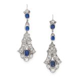 A PAIR OF SAPPHIRE AND DIAMOND EARRINGS, EARLY 20TH CENTURY in platinum and 18ct white gold, of