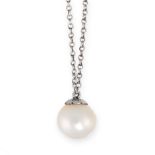 A NATURAL PEARL PENDANT NECKLACE set with a pearl of 7.9mm, weighing 2.26 carats, within a belcher