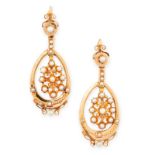 A PAIR OF ANTIQUE PEARL EARRINGS in 18ct yellow gold, the articulated bodies with pierced