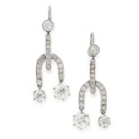 A PAIR OF DIAMOND DROP EARRINGS, EARLY 20TH CENTURY each set with a principal old cut diamond of 0.