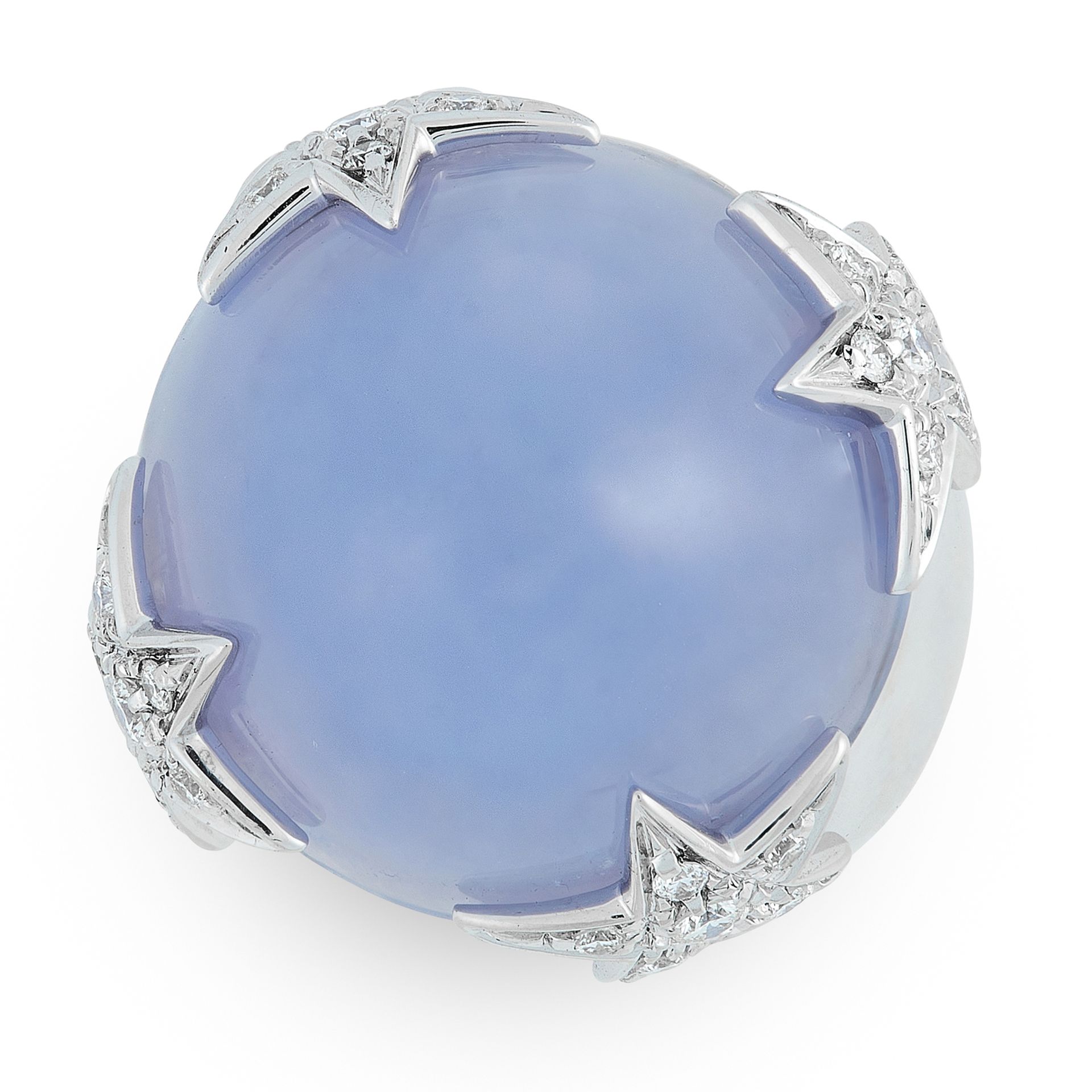 A CHALCEDONY AND DIAMOND RING, MARGHERITA BURGENER in 18ct white gold, set with a blue chalcedony