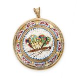AN ANTIQUE MICROMOSAIC PENDANT, LATE 19TH CENTURY in yellow gold, the circular body inlaid with