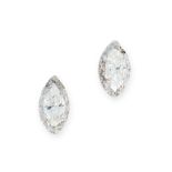 A PAIR OF DIAMOND STUD EARRINGS in 18ct gold, each set with a marquise cut diamond within a textured