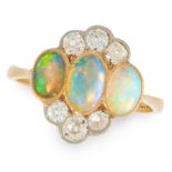 AN ART DECO OPAL AND DIAMOND DRESS RING, EARLY 20TH CENTURY in 18ct yellow gold and platinum, set