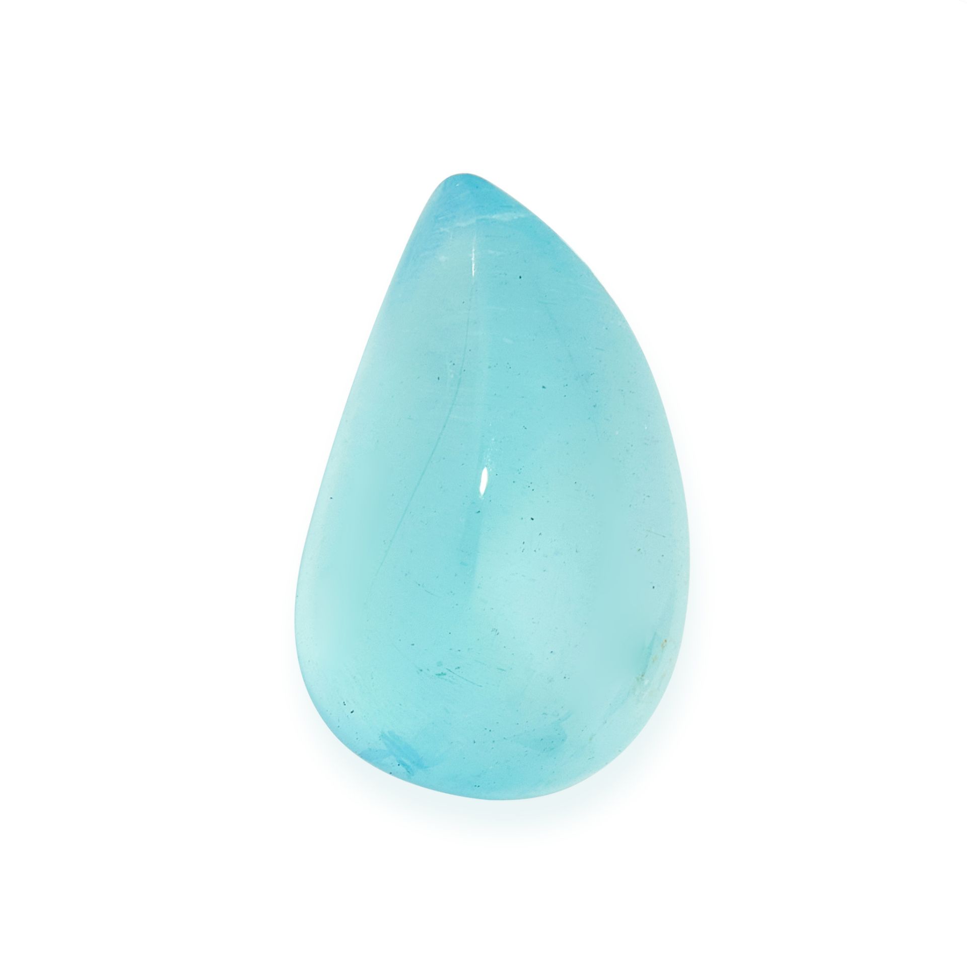 AN UNMOUNTED AQUAMARINE drop shaped cabochon cut, 20.86 carats.