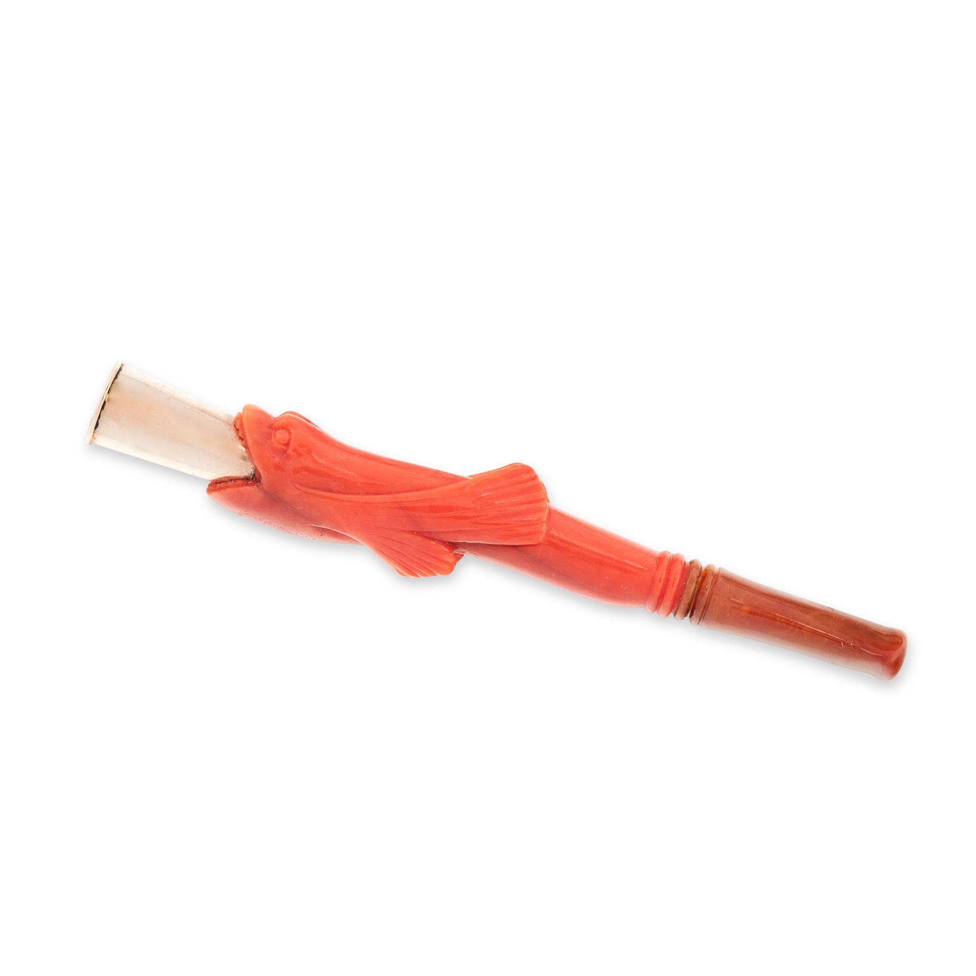 AN ANTIQUE CORAL CIGARETTE HOLDER, EARLY 20TH CENTURY in yellow gold, formed of a single piece of