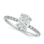 A SOLITAIRE DIAMOND DRESS RING in 18ct white gold, set with an oval cut diamond of 1.01 carats,