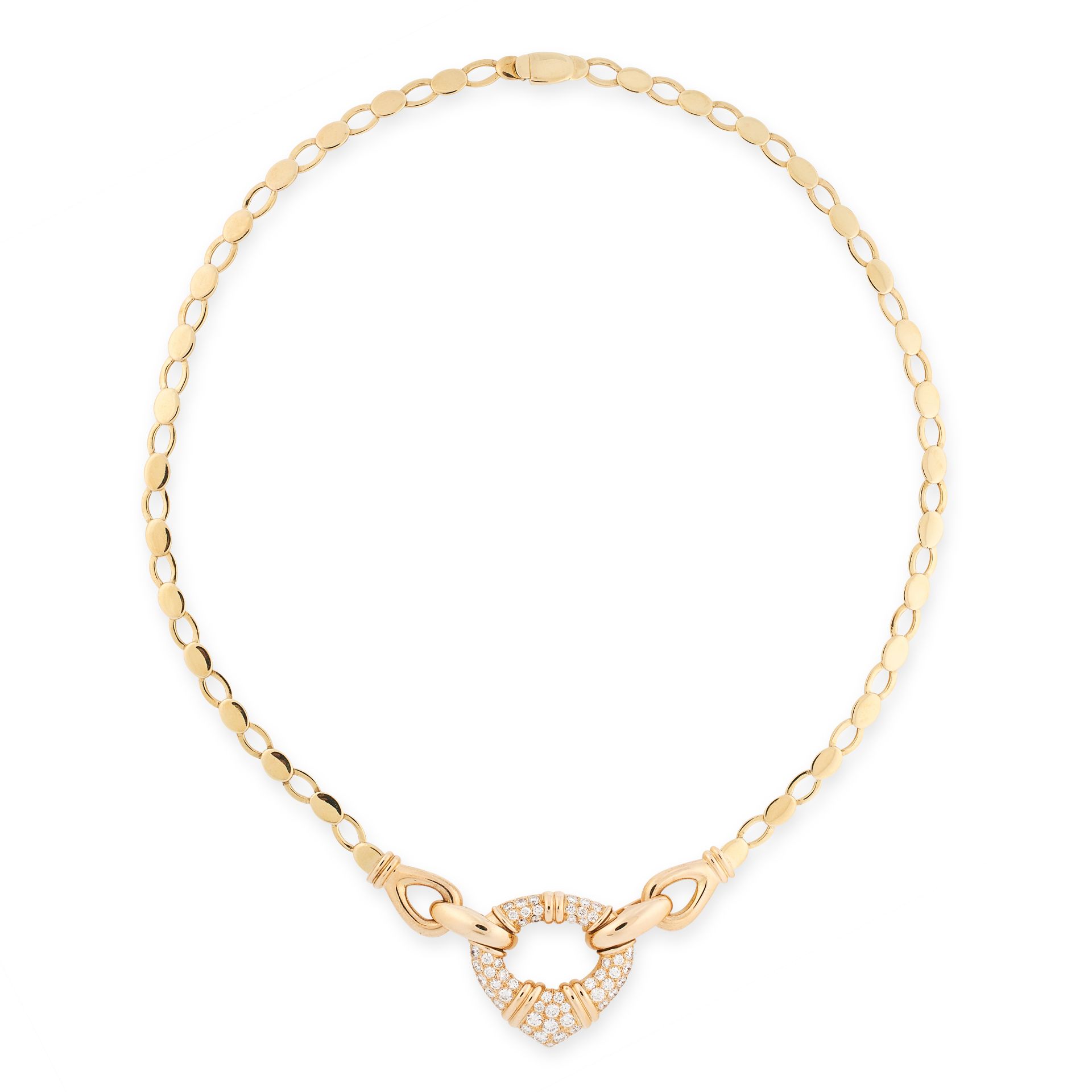 A VINTAGE DIAMOND NECKLACE, GARRARD in 18ct yellow gold, the fancy link chain suspending a