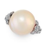 A PEARL AND DIAMOND DRESS RING, EARLY 20TH CENTURY set with a pearl of 12.9mm, accented by round cut