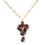 AN ANTIQUE GARNET AND DIAMOND MOURNING LOCKET PENDANT NECKLACE, 19TH CENTURY in yellow gold and