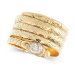 AN ANTIQUE DIAMOND SNAKE RING, 19TH CENTURY in high carat yellow gold and silver, designed as the
