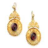 A PAIR OF ANTIQUE GARNET EARRINGS, 19TH CENTURY in yellow gold, each set with an oval cabochon
