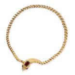 AN ANTIQUE GARNET SNAKE BRACELET, 19TH CENTURY in yellow gold, designed as the body of a snake