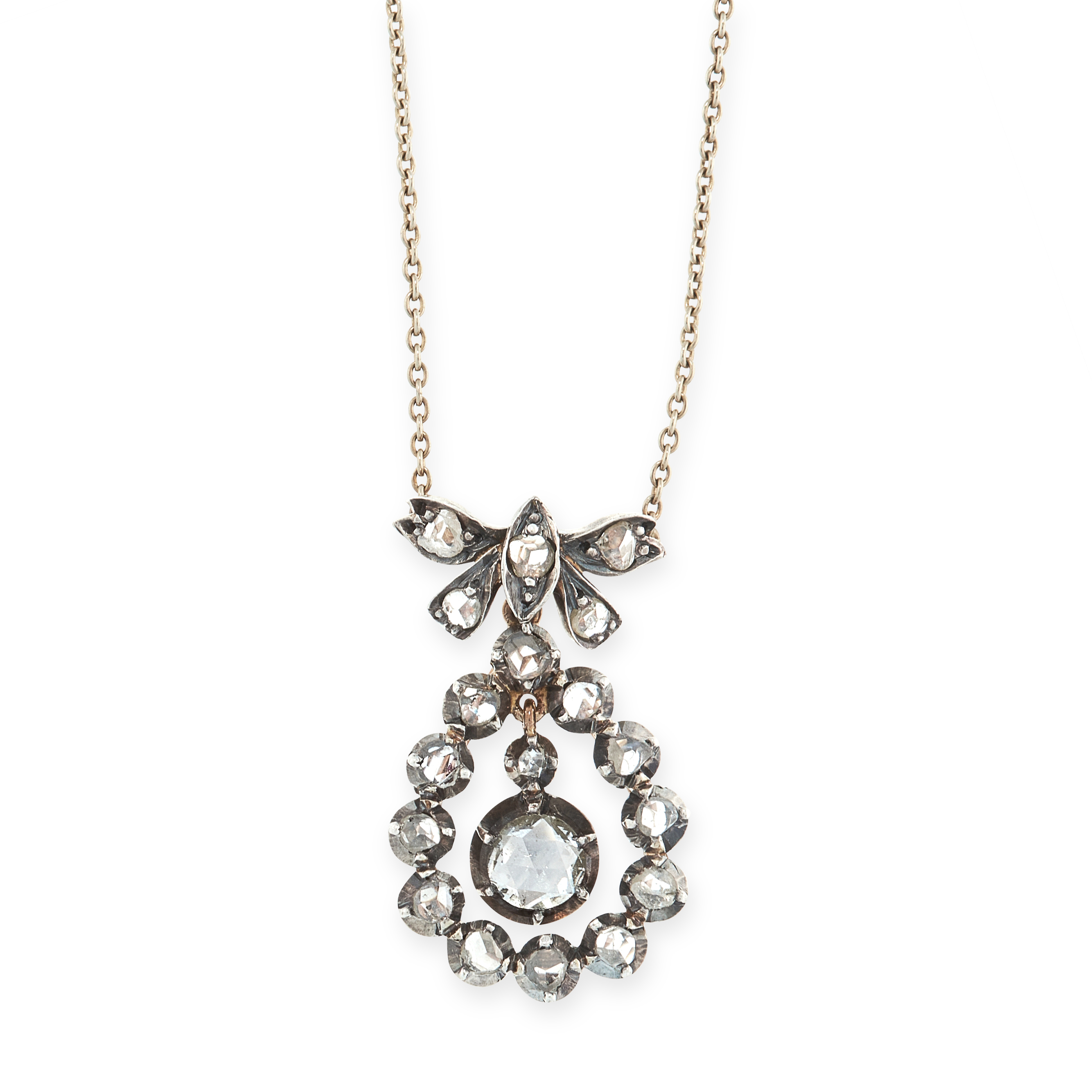 AN ANTIQUE DIAMOND PENDANT NECKLACE, 19TH CENTURY in yellow gold and silver, the pendant set with
